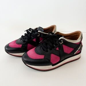 Jimmy Choo Pink Black Geranium Lace Up Sneakers EU 36.5